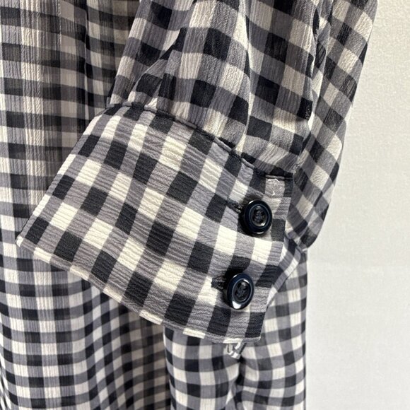 Talbots Women's Top Plus 1X Navy Blue White Check 3/4 Sleeves Semi Sheer Popover - Picture 5 of 9